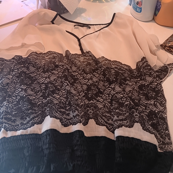 Maurices Tops - Maurices Sheer White Blouse with Black Trim